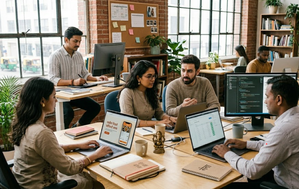 Our team collaborating on digital marketing strategies